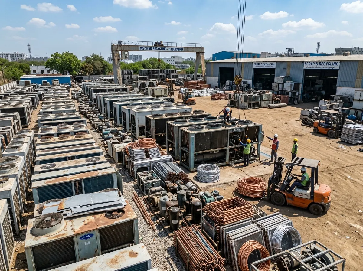 Used AC outdoor units ready for scrap pickup in Hyderabad